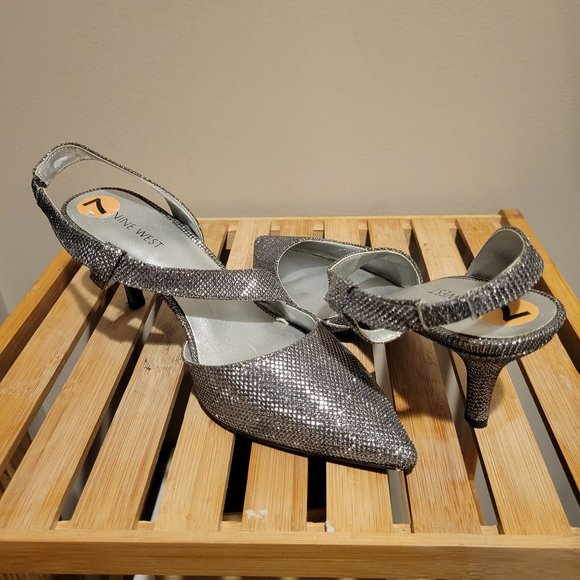 Silver Sling Back Party Shoes - Picture 1 of 1
